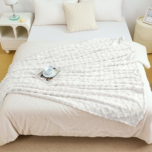 Fleece Throw Blanket for Bed Couch 90"x108" White (White / King(108×90in))