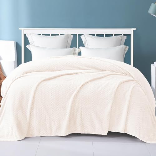 Soft Fleece Bed Blanket Queen Size (Off White / Queen ( 90x90 IN ))