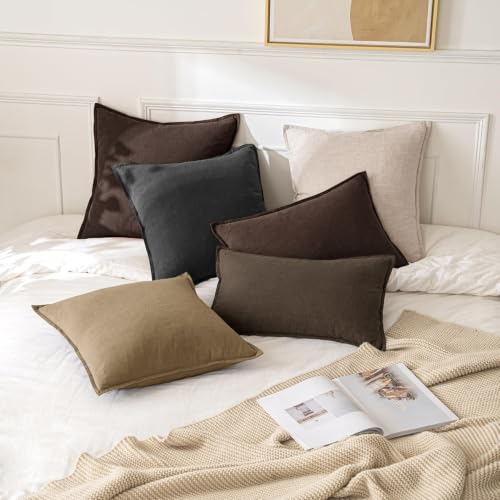 Decorative Linen Lumbar Pillow Covers 12x20 Inch Dark Coffee (Dark Coffee / 20" x 12" (Pack of 2))