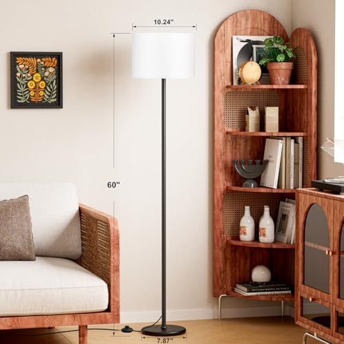 Floor Lamp for Living Room with Smart Light Bulb (White Shade Black Pole RGB / 60 Inches (With Bulb))