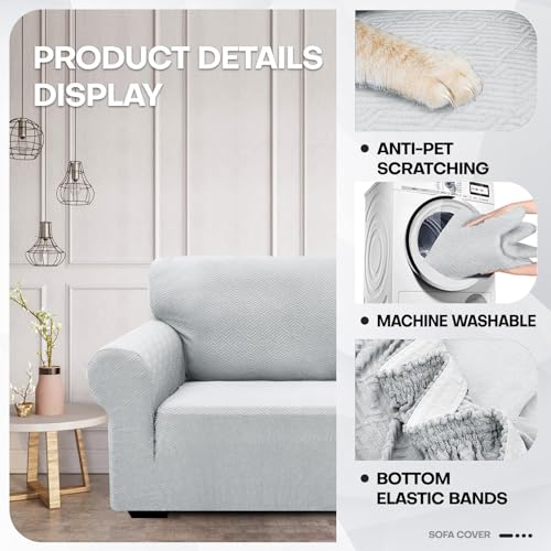 1 Piece Jacquard Couch Covers for 2 Cushion Couch High Stretch Loveseat Slipcover for Pets Dogs Anti Slip Love Seat Sofa Slipcover Furniture Protector (Medium (55"-69") / New Pattern Silver Grey)