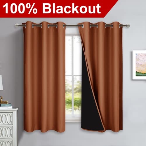 100% Blackout Short Curtains with Black Liners (Burnt Orange / 37"W x 50"L (Pack of 2))