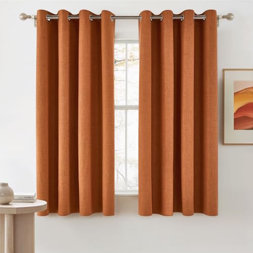 100% Absolutely Blackout Linen Curtains with Thermal Insulated Liner (52"W x 63"L (Pack of 2) / Terracotta)