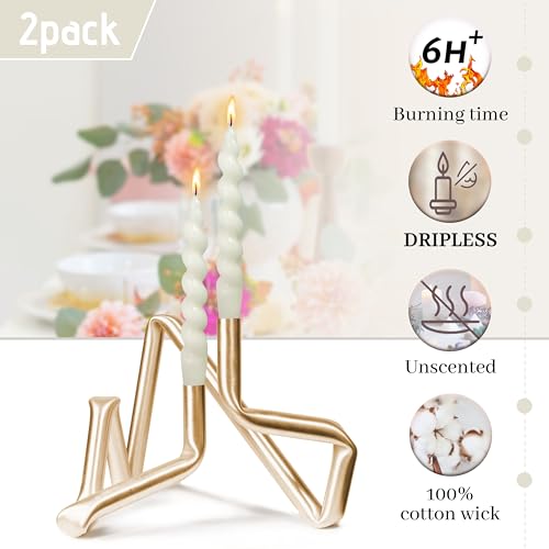 Spiral Taper Candle Milk White Unscented Twisted Candlesticks 7.5 Inch Smokeless Short Candle Stick for Wedding Dinner Decor Creative Gift 2PCS (Milk White-2P / 7.5 INCH)