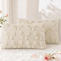 Beige Bow Cute Girl Faux Fur Throw Pillow Covers 12x20 Set of 2 (Beige Bow / 20" x 12" (Pack of 2))