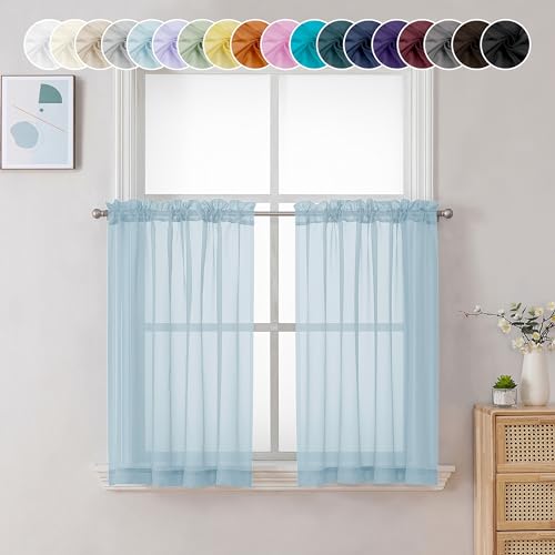 Sky Blue Sheer Curtains 36 inch Length 2 Panels (Sky Blue / 42"W x 36"L (Pack of 2))