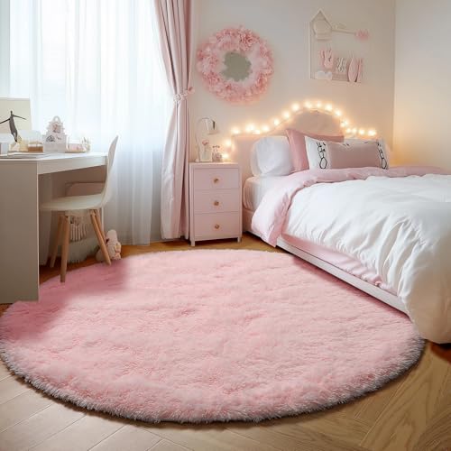 Light Pink Round Area Rugs 6ft for Bedroom Living Room (Light Pink / 6' (Round))