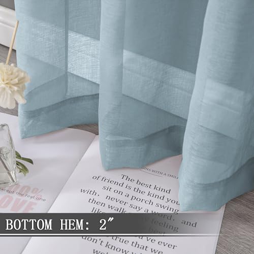 Short Sheer Curtains Linen Textured Living Room Curtain Sheers Light Filtering Rod Pocket Voile Curtains for Bedroom (42"W x 45"L (Pack of 2) / Dusty Blue)
