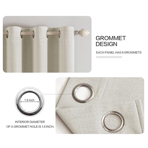 100% Blackout Linen Curtains for Bedroom 52x45 Inches Light Cream (Light Cream / 52"W x 45"L (Pack of 2))