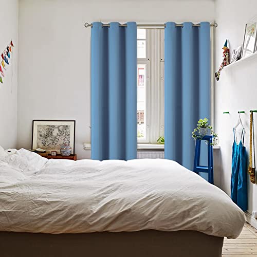 Denim Blue Blackout Curtains for Living Room 84 Inch Long (Faded Denim / 42"W x 84"L (Pack of 2))