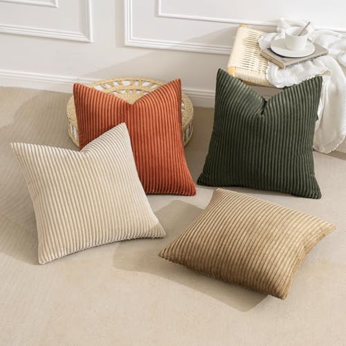 Fall Corduroy Decorative Throw Pillow Covers Rust (18" x 18" (Pack of 4) / Rust-olive Green)