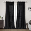 Black Linen Curtains for Living Room Back Tab Rod Pocket Semi Sheer Light Filtering See Through Drapes 98 Inch Length 2 Panels Set for Bedroom Protect Privacy Curtain for Office W52xL98 (52"W x 98"L (Pack of 2) / Black)