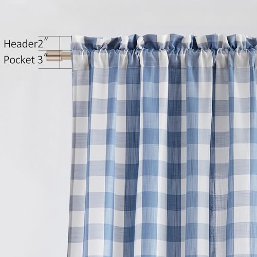 Dusty Blue White Buffalo Plaid Semi Sheer Curtain Panels 84 Inch (Blue/White / 52"W x 84"L (Pack of 2))