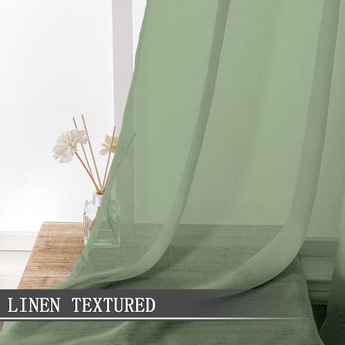 Sheer Curtains Linen Textured Living Room Curtain Sheers Light Filtering Rod Pocket Voile Curtains for Bedroom (42"W x 63"L (Pack of 2) / Sage Green)