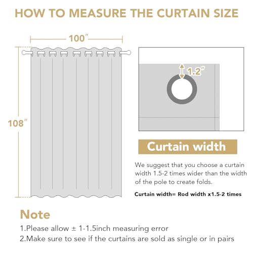 Blackout Patio Curtains 100 x 108 Inches for Sliding Door Extral Wide Blackout Curtain Panels Thermal Insulated Room Divider (100"W x 108"L (Pack of 1) / Charcoal Gray)
