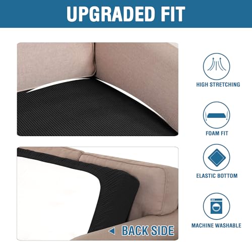 Super Stretch Individual Seat Cushion Covers Sofa Covers Couch Cushion Covers Slipcover Sets Thick Jacquard Textured Twill Fabric (Black / 1 Cushion Sofa)