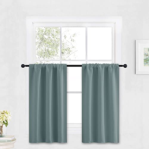 Kitchen Blackout Window Curtains Over Sink 36 inch Length (Dusty Blue / 29"W x 36"L (Pack of 2))