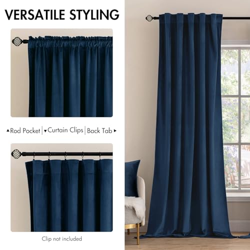 Navy Blue Velvet Curtains 52x108 inches Luxury Blackout Curtains (Navy Blue / 52"W x 108"L (Pack of 2))