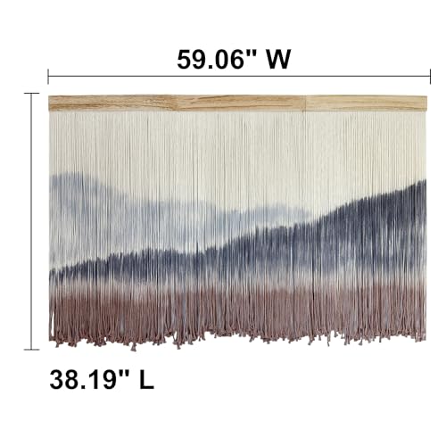 Large Dip Dye Macrame Wall Hanging Tapestry 59"x38" Boho Decor (Blue Gray and Coffee)