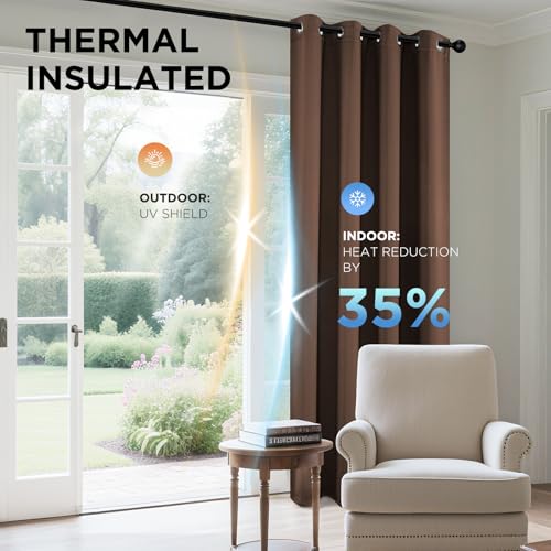 Blackout Curtains 84 Inch Length 2 Panels Set (Brown / 52"W x 84"L (Pack of 2))