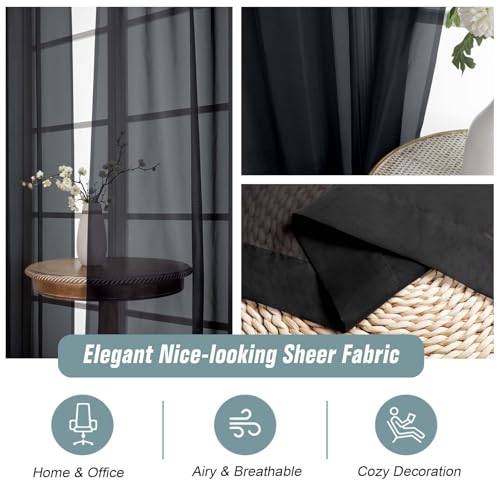Halloween Black Window Sheer Curtains 45 Inches Length (42"W x 45"L (Pack of 2) / Black)