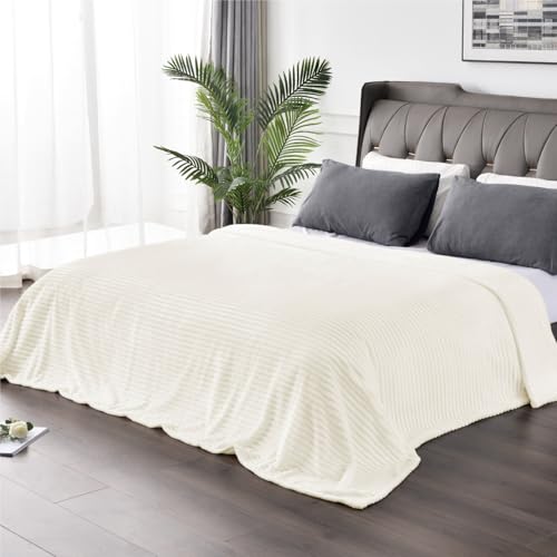 3D Ribbed Jacquard Cream King Size Blankets for Bed (Cream / King(108"x90"))