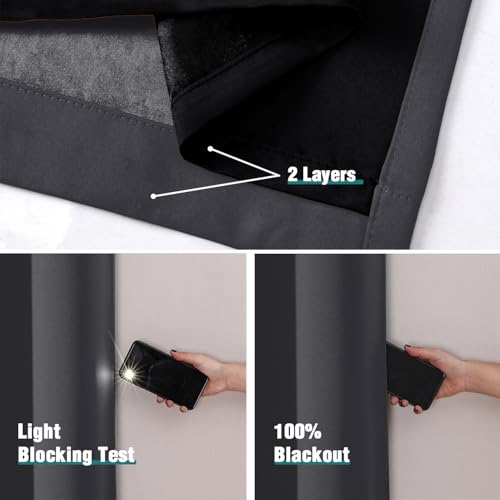 100% Blackout Curtains for Bedroom 72 Inches Long 2 Panels Set (52"W x 72"L (Pack of 2) / Dark Grey)