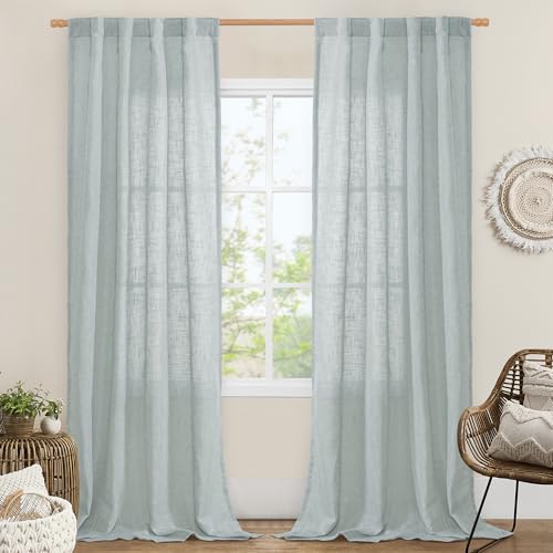 Greyish Blue Linen Boho Curtains 84 inch Length 2 Panels Bedroom (Greyish Blue / 34"W x 84"L (Pack of 2))