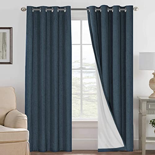 100% Blackout Linen Curtains 108" L 2 Panels Navy (Navy / 52"W x 108"L (Pack of 2))
