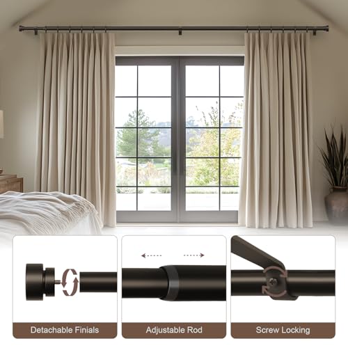 Modern Brown Curtain Rods for Windows 72 to 144 Inches Adjustable Length Heavy Duty 1" Diameter Window Curtain Rod with Decorative Finials for Outdoor Farmhouse Bedroom Kitchen Living Room (Brown / 16"-150"|1 Pack)