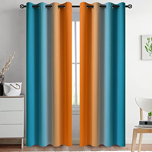 Orange Blue Ombre Curtains 52x84 Inche Long 2 (52"W x 84"L (Pack of 2) / Orange and Blue)