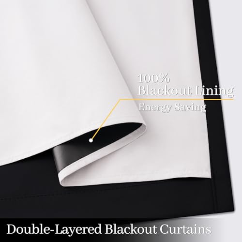 Black 100% Blackout Curtains 84 Inches Long for Bedroom 50" Wide (50"W x 84"L (Pack of 2) / Black With White Backing)