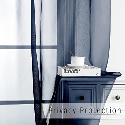 Sheer Curtains 45 inches Long for Kitchen Curtains (Navy Blue / 42"W x 45"L (Pack of 2))