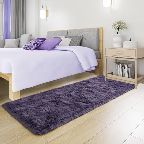 Purple Soft Runner Rugs for Bedroom 2x6 ft with Rubber Backing (Gray Purple / 2' X 6' (Runner))