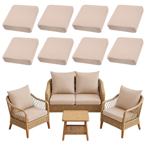 8PCS Patio Cushion Covers.Patio Furniture Couch SeatSlipcovers (Beige / 8PCS)