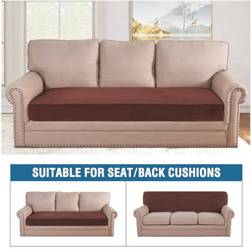 Velvet Stretch Individual Couch Cushion Cover Plush Cushion Slipcover for Loveseat Sofa Cushion Furniture Protector Seat Cushion Sofa Cover (Burnt Brick / 1 Cushion Sofa)