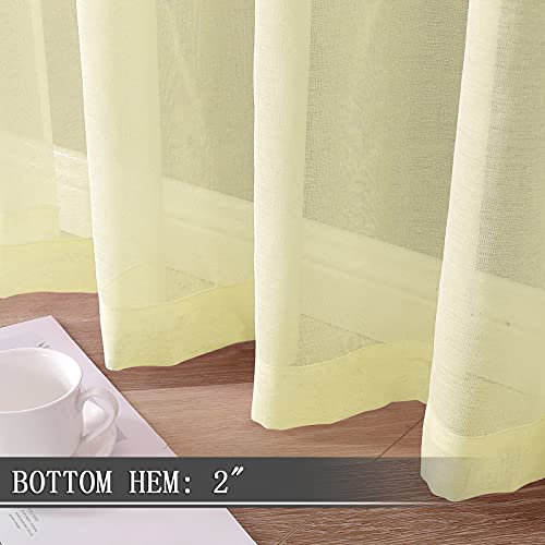 Sheer Curtain Linen Textured Living Room Curtains Sheer Light Filtering Rod Pocket Voile Curtain for Bedroom (54"W x 72"L (Pack of 2) / Transparent Yellow)