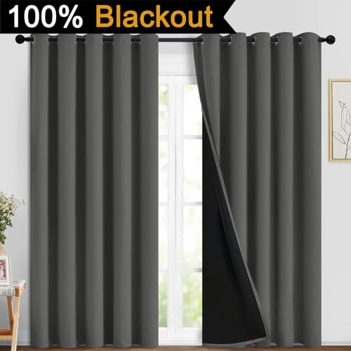 Dark Grey 100% Blackout Curtains 84 Inches Long 70" Wide 2 Panels (70"W x 84"L (Pack of 2) / Dark Grey)