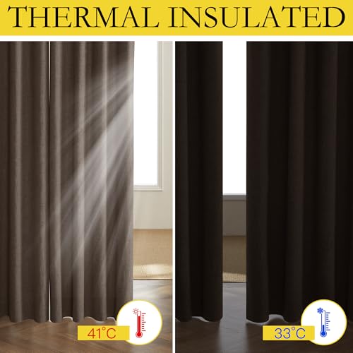 Coffee Vintage Linen 100% Blackout Curtains for Living Room (62"W x 84"L (Pack of 2) / Coffee)