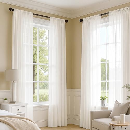 Ivory Sheer Curtains 108 Inches Long 4 Panels 54 x 108 Inches (54"W x 108"L (Pack of 4) / Ivory)