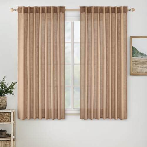Light Brown Linen Curtains 42x63 Inch 2 Panels for Bedroom (42"W x 63"L (Pack of 2) / Linen Brown)