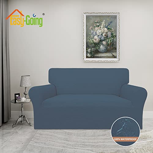 100% Waterproof Loveseat Couch Cover Stretch Jacquard Sofa Cover (Bluestone / Loveseat)