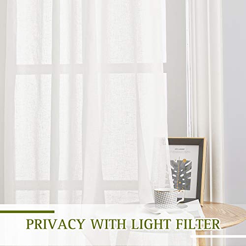 Faux Flax Linen Light Filtering Sheer Curtains for Sliding Door (70"W x 84"L (Pack of 2) / Ivory)