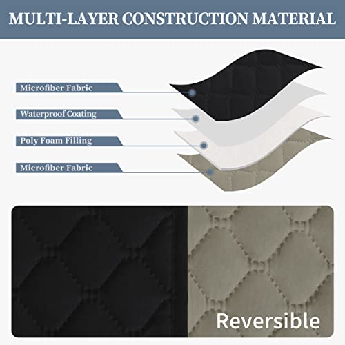 Double Protection 100% Waterproof Recliner Covers for Living Room (Black/Beige / Recliner Small)