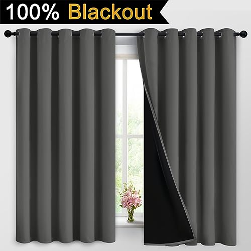 Dark Grey 100% Blackout Curtains 63 Inches Long 62" Wide 2 Panels (62"W x 63"L (Pack of 2) / Dark Grey)