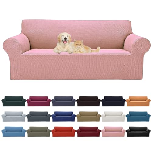 2026 New Stretch Oversized Sofa Slipcovers Couch Sofa Cover for 4 Seater Furniture Protector Covers with Elastic Bottom Jacquard Fabric Small Checks for Pets (Dusty Pink / Oversized Sofa)