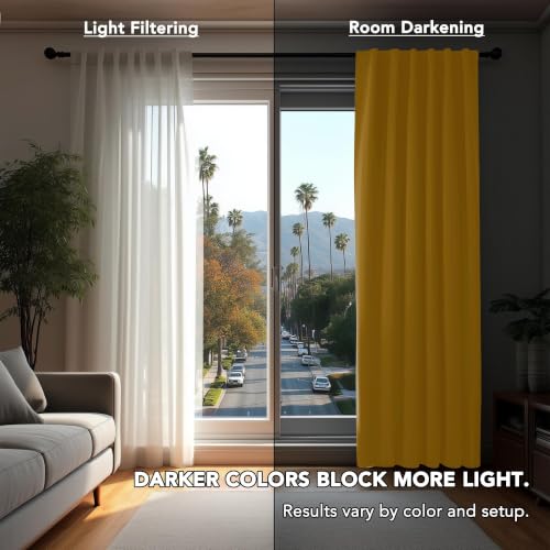 Rod Pocket and Back Tab Blackout Curtains for Living Room Thermal Insulated Room Darkening Curtains 42Wx95L Inch Mellow Yellow 2 Panels (Mellow Yellow / 42"W x 95"L (Pack of 2))