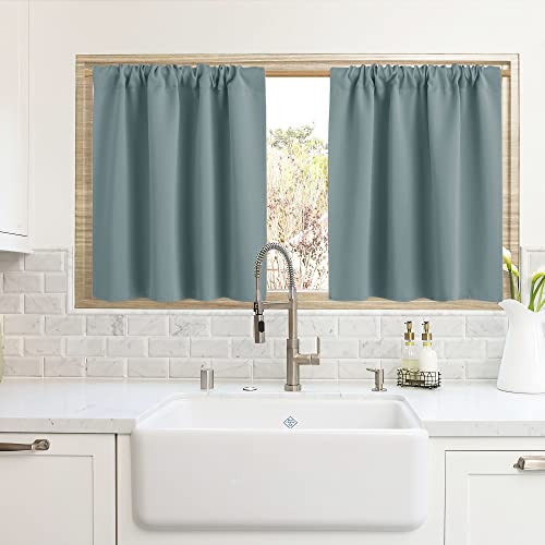 Cafe Blackout Curtains 24 inch Length for RV Camper Kitchen Window (Dusty Blue / 42"W x 24"L (Pack of 2))