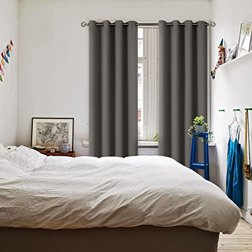 Grey Blackout Curtains for Living Room 108 Inch Long (Grey / 52"W x 108"L (Pack of 2))