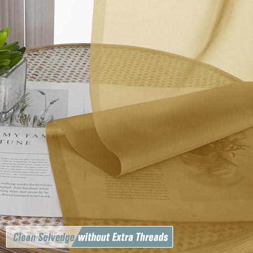 Gold Sheer Curtains for Window 72 inches Long 2 Panels Set (42"W x 72"L (Pack of 2) / Gold)